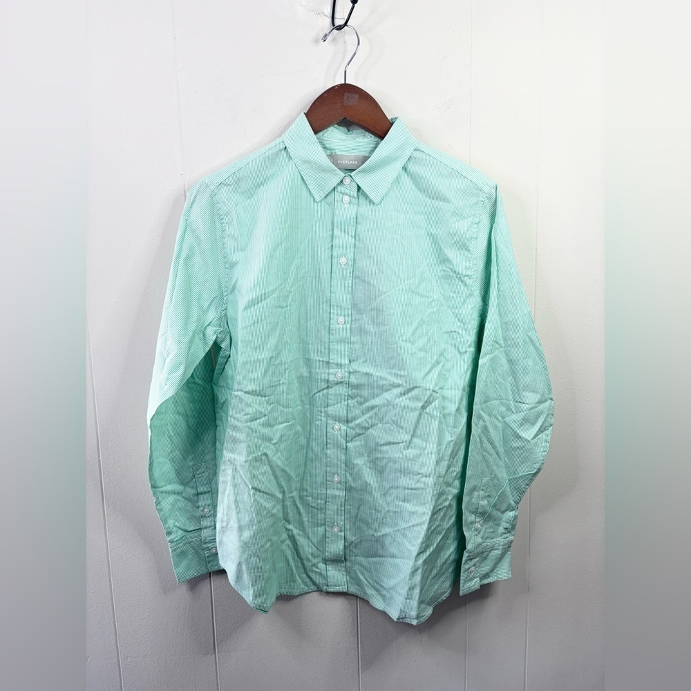 Everlane Silky Cotton Relaxed Shirt mint green white pinstripe pattern 6 new